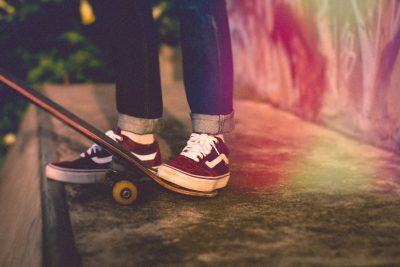 Shoes on skateboard