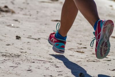 Running shoes on beach