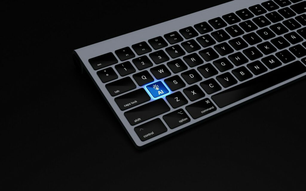 Keyboard with black keys and an AI button next to the Caps Lock key